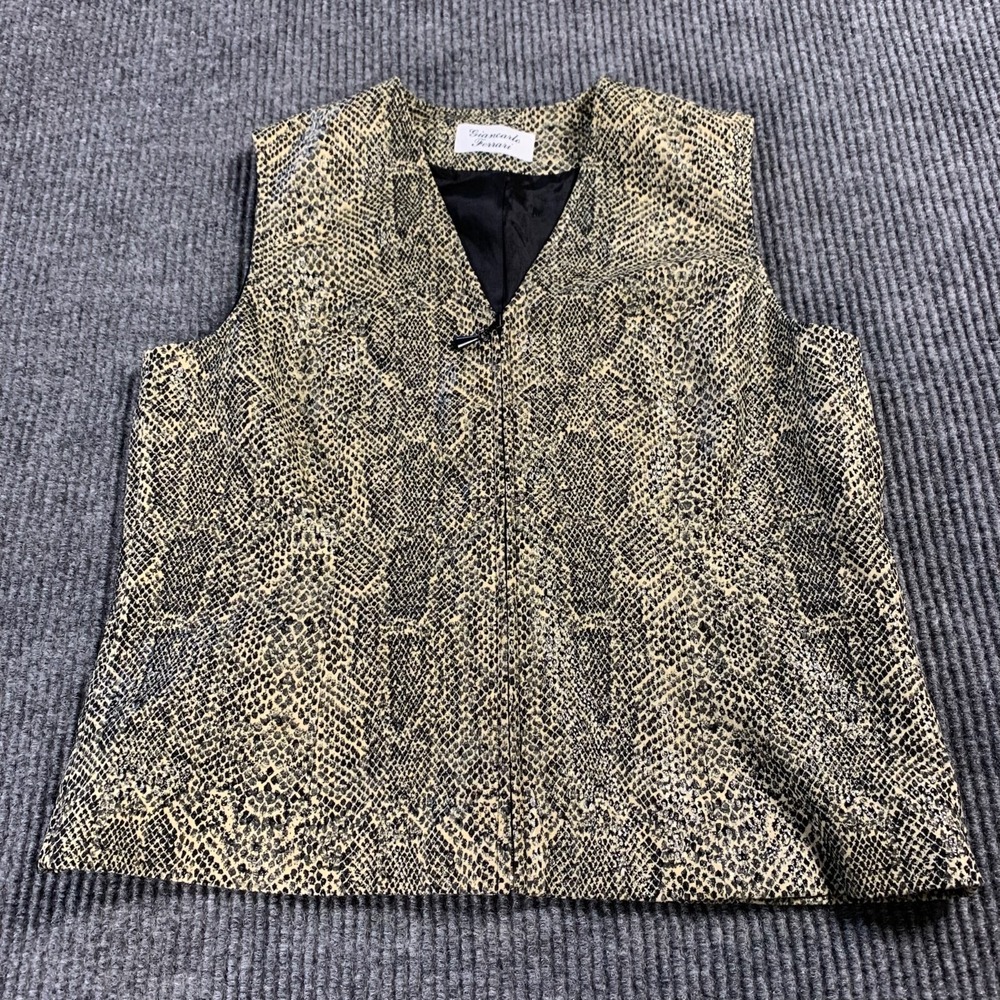VTG Giancarlo Ferrari Vest Womens 6 Beige Snake Skin Style Full‎ Zip Retro USA